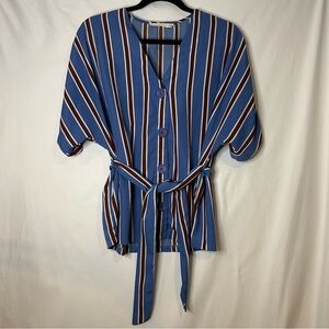 Lush Blue White and Burgundy Blouse